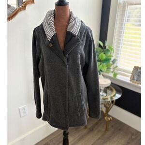 Carve Designs Gray Hooded Fleece‎ Jacket Coat Open Front Pockets Womens